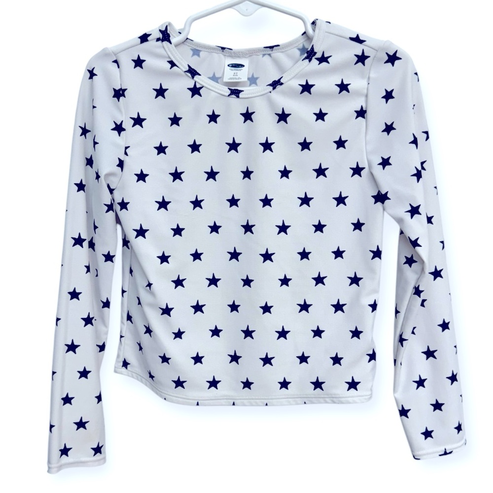 Old Navy White and Blue Rashguard Swim Top